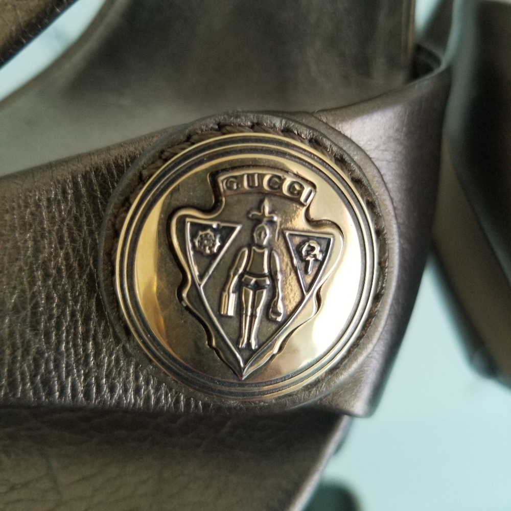Gucci Bronze Hysteria Heel Sandals Leather 9.5 - Picture 9 of 9